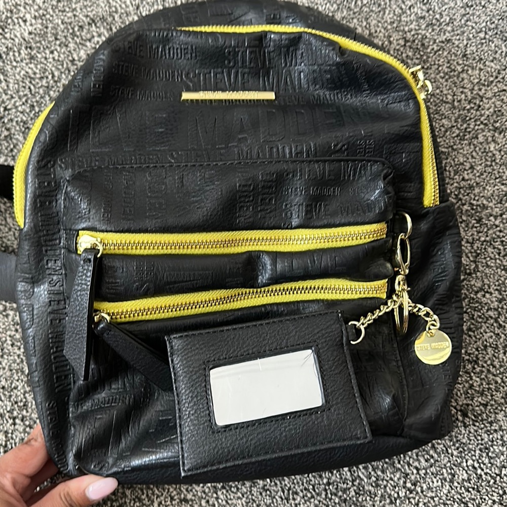 Steve Madden Logo Embossed Black Neon Zipper Backpack.